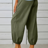 Women's Casual Trousers - Elastic Waist & Drawstring - Relaxed Fit - Buttoned Cuffs