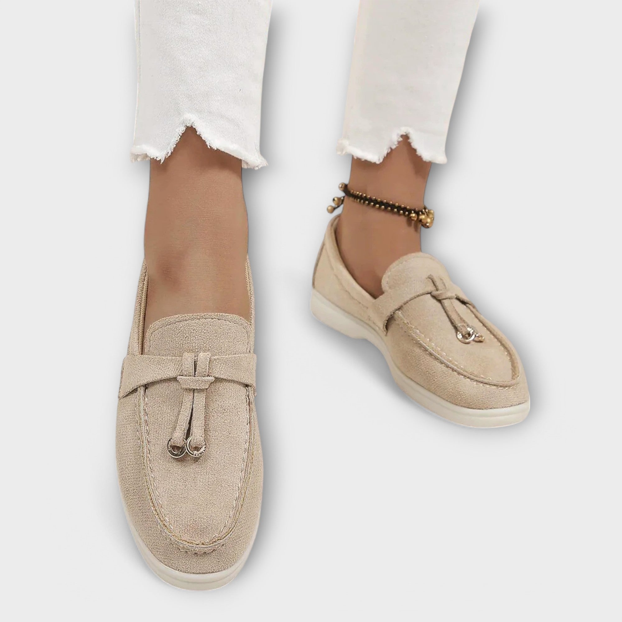 Christabelle | Beige Moccasins With Decorative Cord