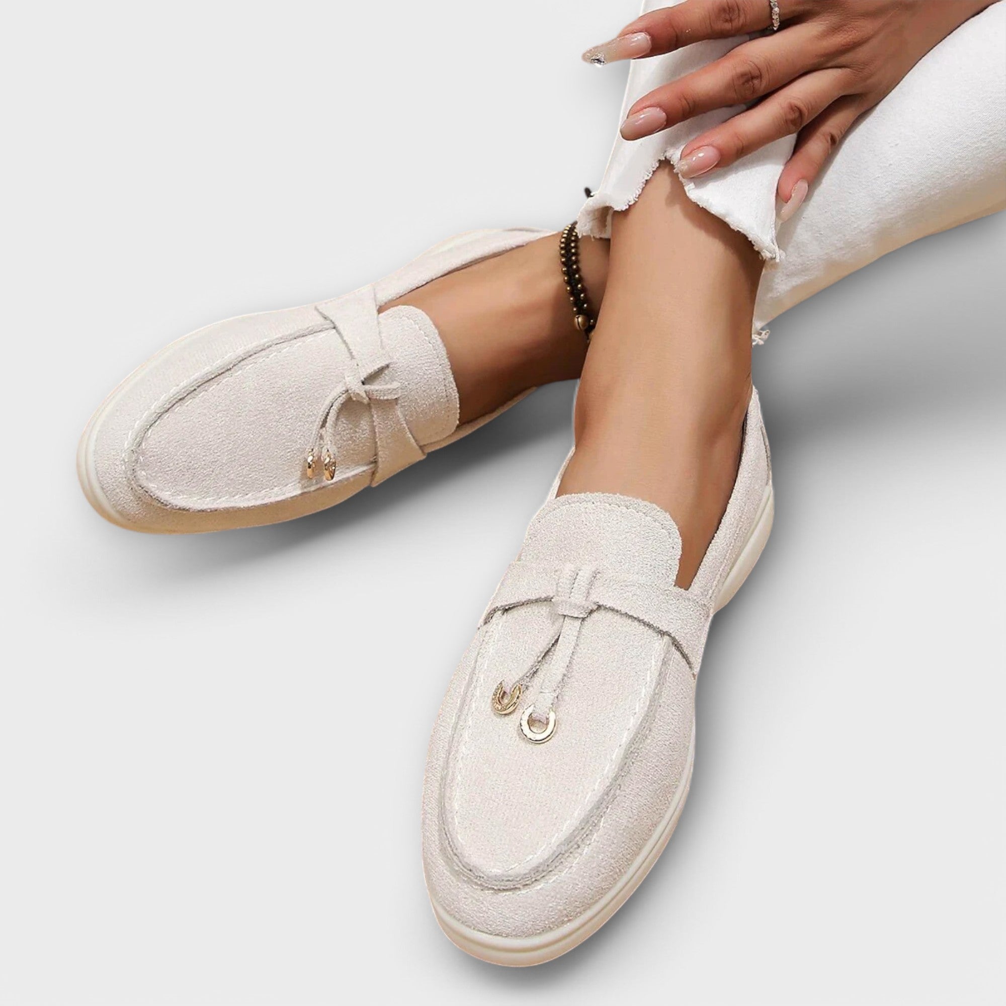 Christabelle | Beige Moccasins With Decorative Cord