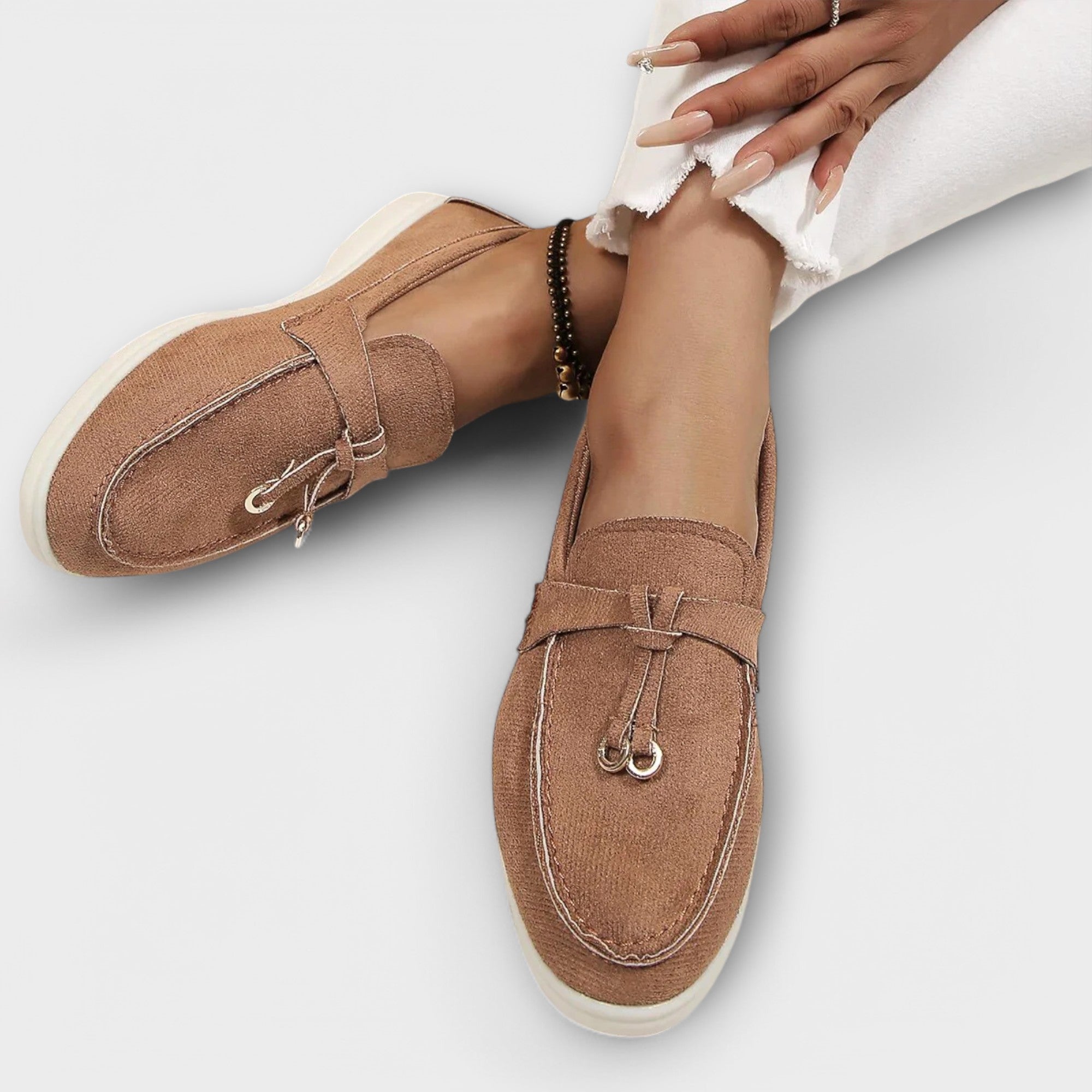 Christabelle | Beige Moccasins With Decorative Cord
