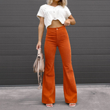 Women's Flared Trousers - High-Waisted - Vintage Bell-Bottom Style - Soft Textured Fabric