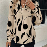Women’s Blouse – Relaxed Fit – Luxury Fabric – Long Sleeve – Abstract Print – V-Neck