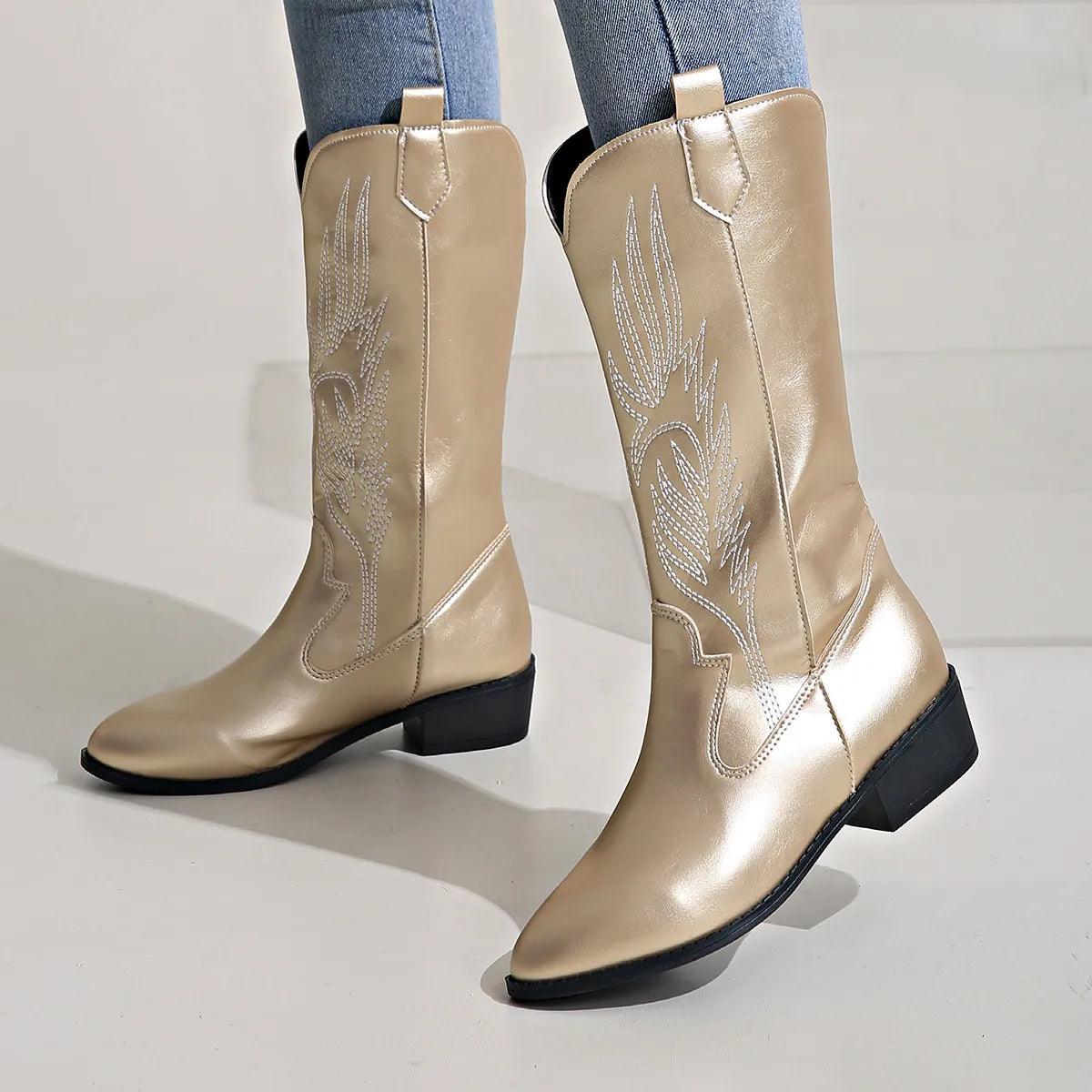 Evie | PU Leather Cowboy Boots with Comfortable Lining