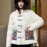 Women’s Jacket – Oversized Quilted Puff – High Collar – Frog Closures – Patterned Pockets