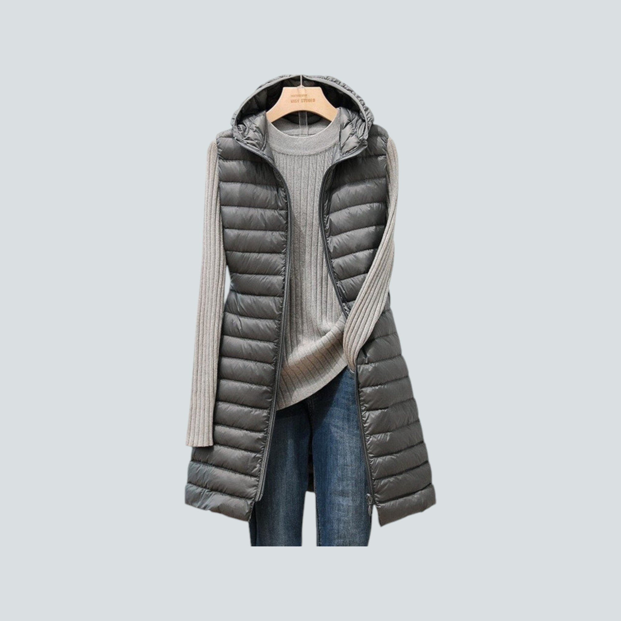 Women's Long Puffer Vest - Quilted Hooded Sleeveless Jacket - Warm Insulated Layer