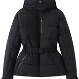 Women’s Ski Jacket – Quilted Puffer – Waterproof – Belted Waist – Hood
