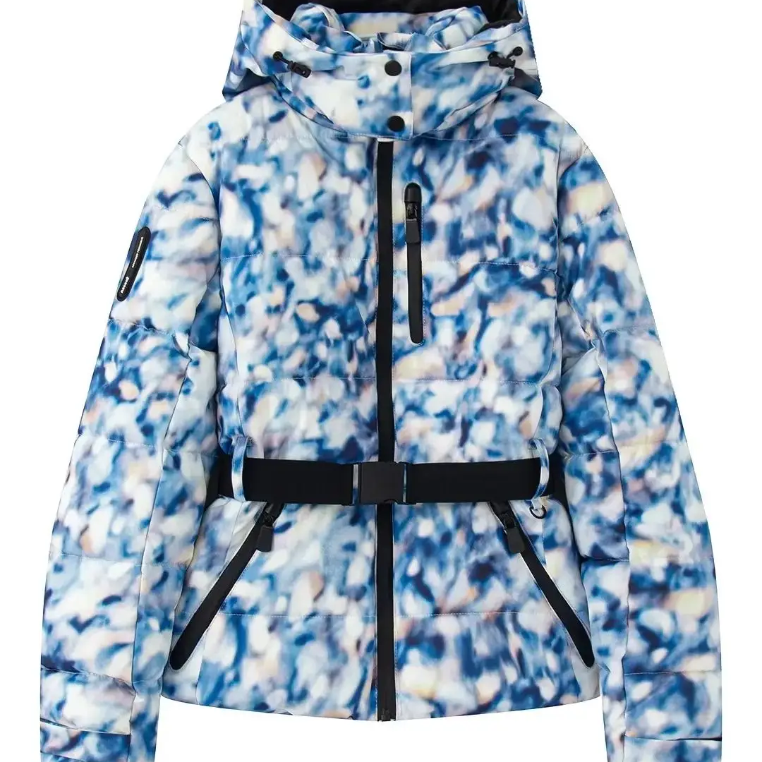 Women’s Ski Jacket – Quilted Puffer – Waterproof – Belted Waist – Hood