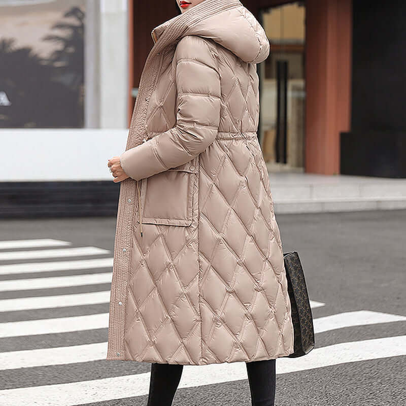 Women’s Padded Jacket – Quilted Knee Length – Relaxed Fit – Hooded – Water Resistant