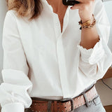 Women’s Blouse – Relaxed Fit – Button Front – Ruffle Collar – Long Sleeve – Soft Feel