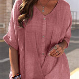 Women’s V-Neck Blouse – Relaxed Fit – Button Front – Half Sleeve – Breathable Blend