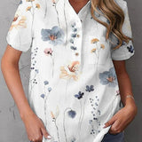 Women’s Blouse – Relaxed Fit – V-Neck – Short Sleeve – Floral Print – Breathable Blend
