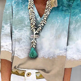 Women’s Blouse – Relaxed Fit – V-Neck – 3/4 Sleeve – Breathable Blend – Beach Print