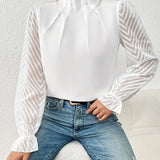 Sienna | Chic Pleated Top with Sheer Mesh Sleeves for Women