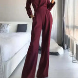 Women's Jumpsuit - Long Sleeve - Wide Leg - Tailored Fit - Elegant & Chic