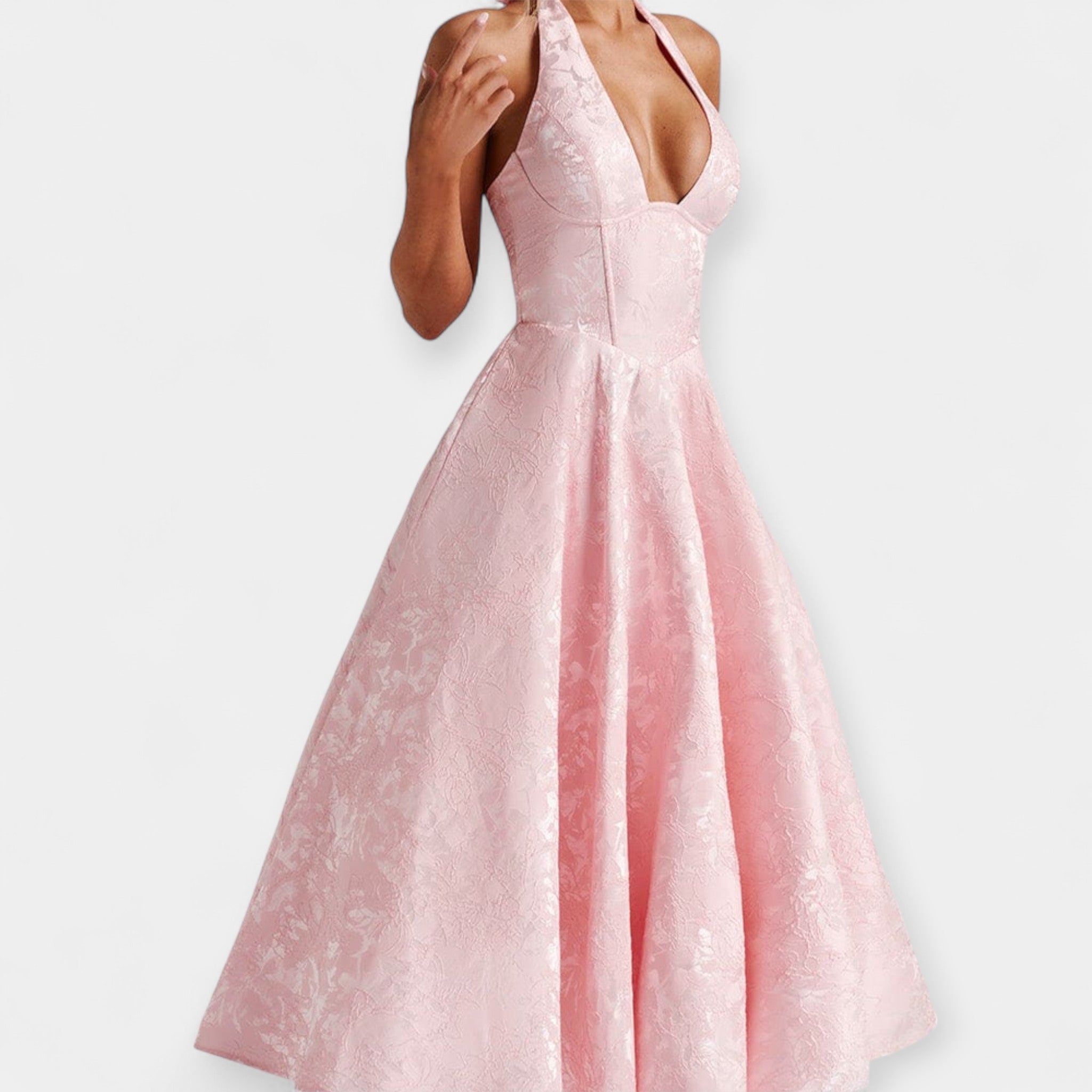 Amelia | Open-Back Rhinestone-Embellished Corset Midi Dress