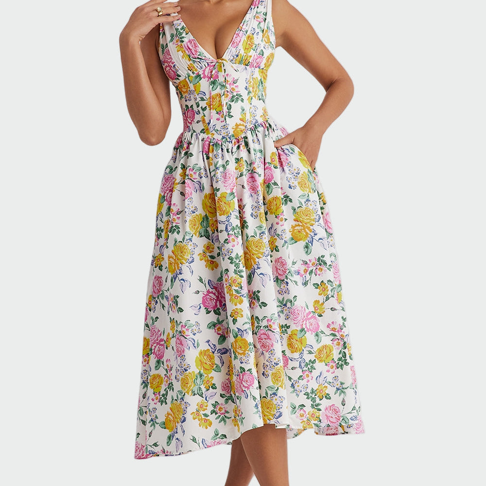 Alexandrina | Luxurious Glamorous Floral Midi Dress