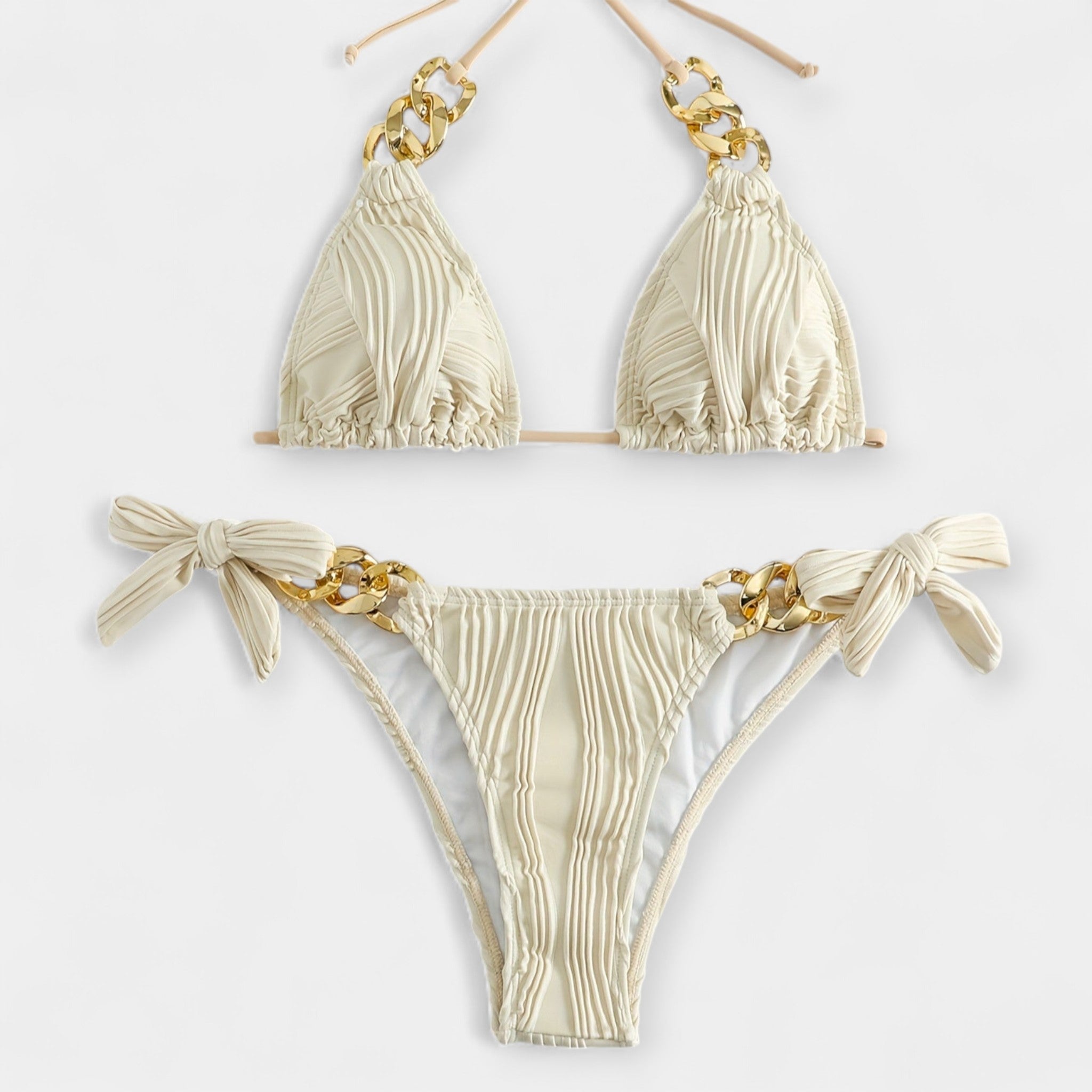Alexandra | Striped Bikini Set With Embellishments