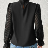 Sienna | Chic Pleated Top with Sheer Mesh Sleeves for Women