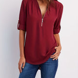 Half zip-front formal blouse for women