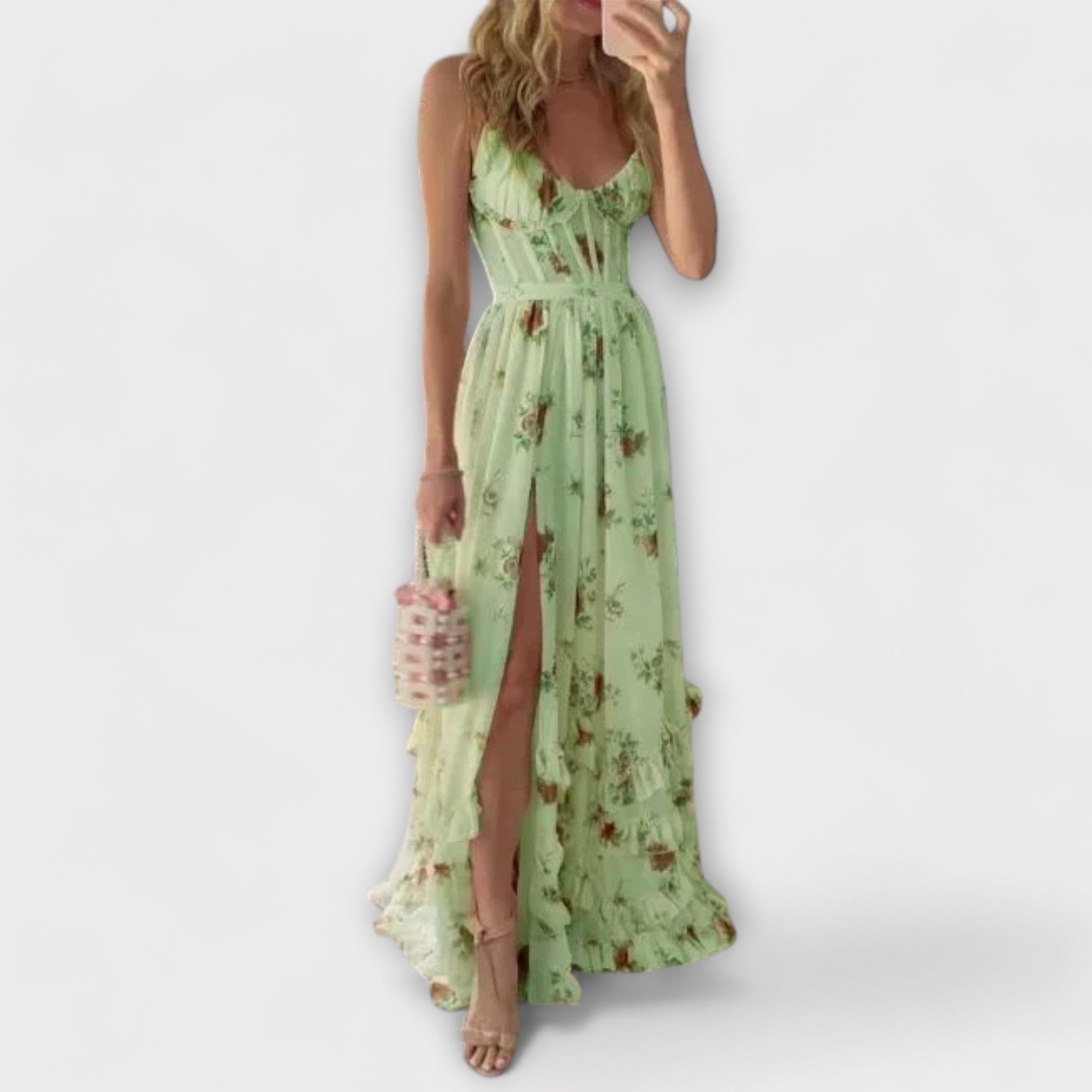Amelia | Floral Maxi Dress With ExquisiteOrnateSlit