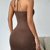 Charlotte | Chocolate Luxurious Mini Dress Neck-Tie