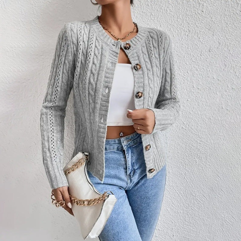 Women’s Cardigan – Fitted – Wool Blend – Cable Knit – Button Front – Long Sleeve