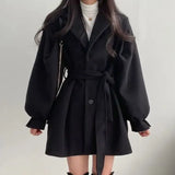 Women’s Trench Coat – Wool Blend – Belted Waist – Wide Lapel – Mid Length Fit