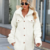 Women’s Shacket – Oversized Fit – Sherpa Fleece – Longline Button Front – Patch Pockets