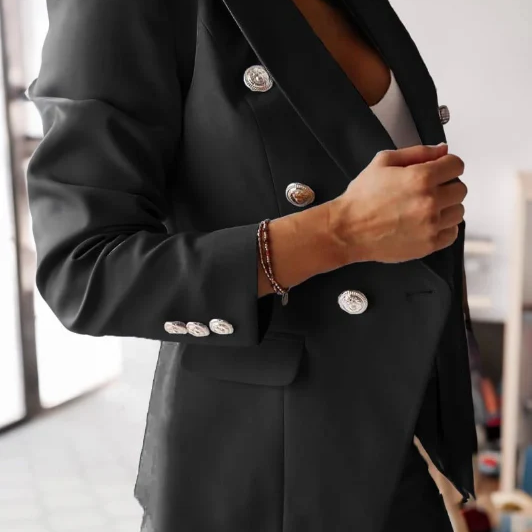Women’s Suit Set – Tailored Double-Breasted Blazer – Slim Fit High Waist Trousers