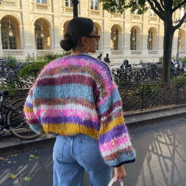 Women’s Cardigan – Chunky Knit – Oversized Fit – Open Front – Cropped Casual Layer