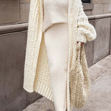 Women’s Cardigan – Chunky Wool Knit – Oversized Fit – Long Open Front Layering Piece