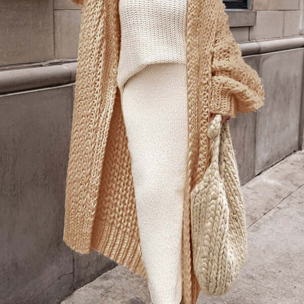 Women’s Cardigan – Chunky Wool Knit – Oversized Fit – Long Open Front Layering Piece