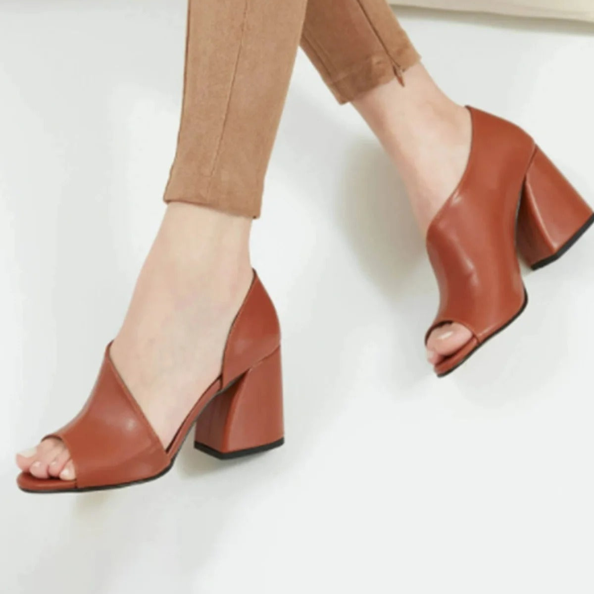 Women’s Block Heel Flats – Open Toe – Slip-On Style – Minimalist Sleek Design