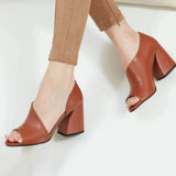 Women’s Block Heel Flats – Open Toe – Slip-On Style – Minimalist Sleek Design