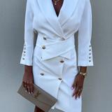 Women’s Blazer Jacket – Slim Fit – Double-Breasted – Mid-Thigh Length – Suit Collar