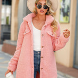 Women’s Shacket – Oversized Fit – Sherpa Fleece – Longline Button Front – Patch Pockets