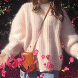 Women’s Pullover Sweater – Mohair Blend – Oversized Fit – Ribbed Knit – Round Neck