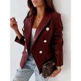 Women’s Blazer – Faux Leather – Tailored Fit – Double-Breasted – Padded Shoulders