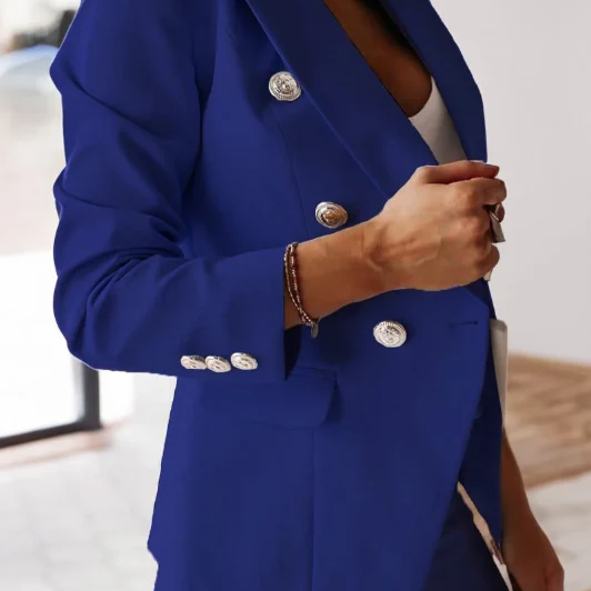 Women’s Suit Set – Tailored Double-Breasted Blazer – Slim Fit High Waist Trousers