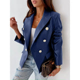 Women’s Blazer – Faux Leather – Tailored Fit – Double-Breasted – Padded Shoulders