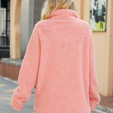 Women’s Shacket – Oversized Fit – Sherpa Fleece – Longline Button Front – Patch Pockets