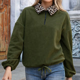 Women’s Pullover Sweatshirt – Fleece – Relaxed Fit – Faux Fur Collar – Zip Neck – Drawstring Hem