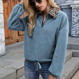 Women’s Pullover Sweatshirt – Fleece – Relaxed Fit – Faux Fur Collar – Zip Neck – Drawstring Hem