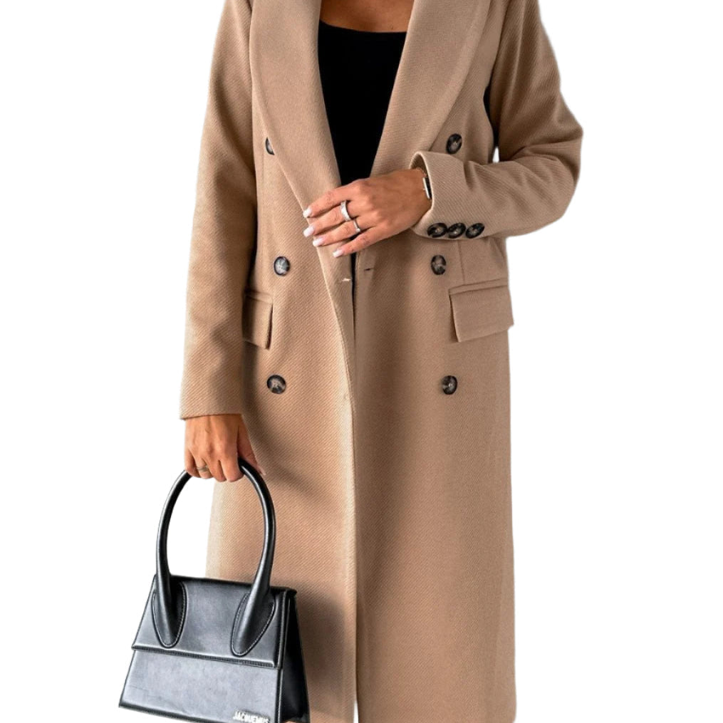 Women’s Trench Coat – Tailored Fit – Wool Blend – Double-Breasted – Knee Length