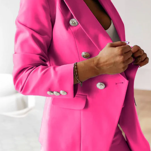 Women’s Suit Set – Tailored Double-Breasted Blazer – Slim Fit High Waist Trousers