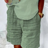 Women’s Shorts – Relaxed Fit – Breathable Blend – Striped – Mid-Thigh with Pockets