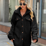 Women’s Shacket – Oversized Fit – Sherpa Fleece – Longline Button Front – Patch Pockets