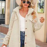 Women’s Shacket – Oversized Fit – Sherpa Fleece – Longline Button Front – Patch Pockets