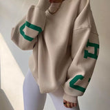 Women’s Oversized Sweatshirt – Cotton Blend – Long Sleeve – Graphic Sleeve Detail