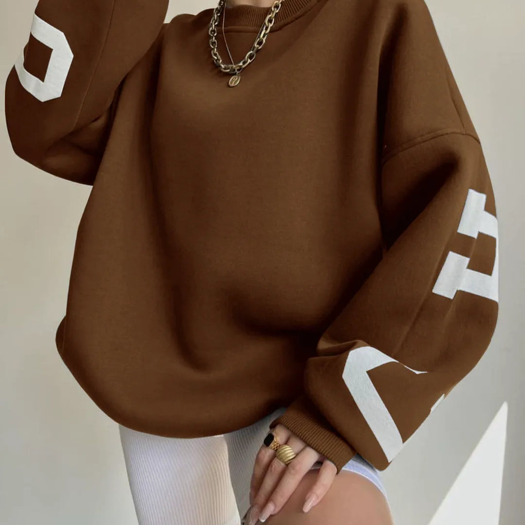 Women’s Oversized Sweatshirt – Cotton Blend – Long Sleeve – Graphic Sleeve Detail